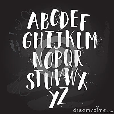 Alphabet poster, dry brush ink artistic modern calligraphy print. Handdrawn trendy design Vector Illustration