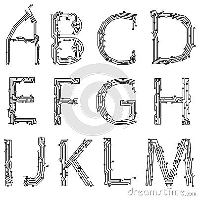 Alphabet of printed circuit boards Vector Illustration
