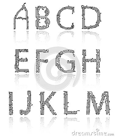 Alphabet of printed circuit boards Vector Illustration