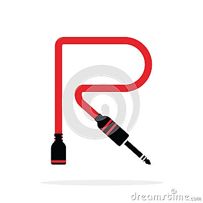 Alphabet R letter logo formed by jack cable or wire. Vector design template elements for your audio, sound or music application or Vector Illustration