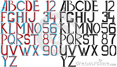 Alphabet red blue. Arabic numerals. Vector Illustration