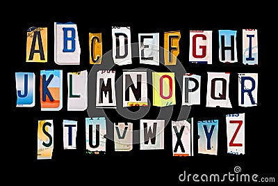 Alphabet set with broken pieces of vintage car license plates Stock Photo