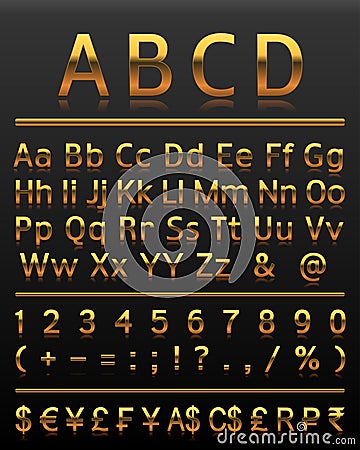 Alphabet set 2 gold all letters Vector Illustration