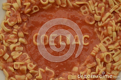 Alphabet Spaghetti Spelling the Word Coeliac Stock Photo