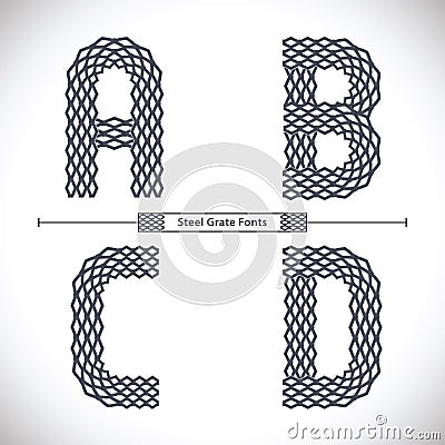 Alphabet Steel Grate style in a set ABCD Vector Illustration