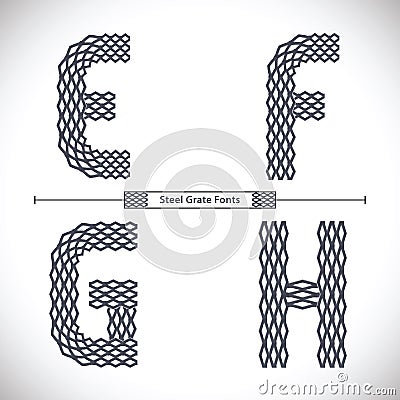 Alphabet Steel Grate style in a set EFGH Vector Illustration