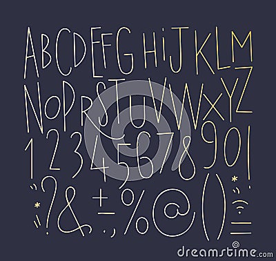 Alphabet straight lines font gold Vector Illustration