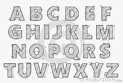 Alphabet in style of a technical drawing Vector Illustration