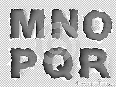 Alphabet torn hole with ripped paper set Vector Illustration