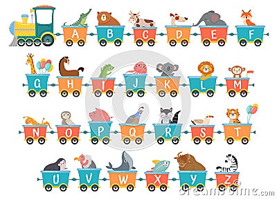 Alphabet train with animals. Cartoon animal illustration in van Vector Illustration