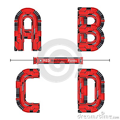 Alphabet Typography Font Red Machinery style in a set ABCD Vector Illustration