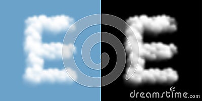 Alphabet uppercase set letter E, Cloud or smoke pattern, transparent illustration isolated float on blue sky background, with Vector Illustration