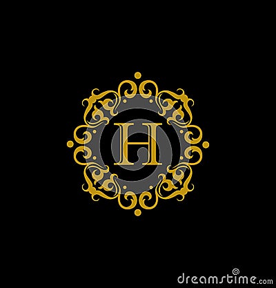 Luxury Letter H logo. This logo icon incorporate with round flower ornament and letter J Vector Illustration