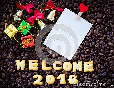 Alphabet welcome 2016 made from bread cookies Stock Photo