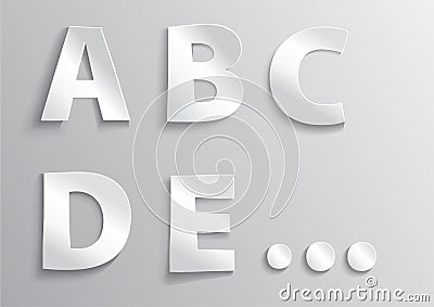 Alphabet white letter with shadow A,B,C,D,E Vector Illustration