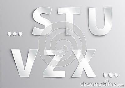 Alphabet white letter with shadow S,T,U,V,Z,X Vector Illustration