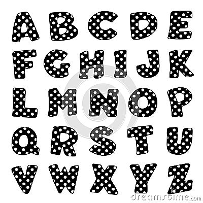Alphabet, White polka dots on black Vector Illustration