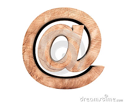 Alphabet wooden texture at email mark sign letter. 3d rendering illustration. Cartoon Illustration