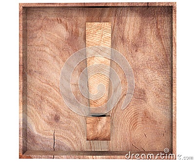 Alphabet wooden texture exclamation mark sing in wooden box. 3d rendering illustration. Cartoon Illustration