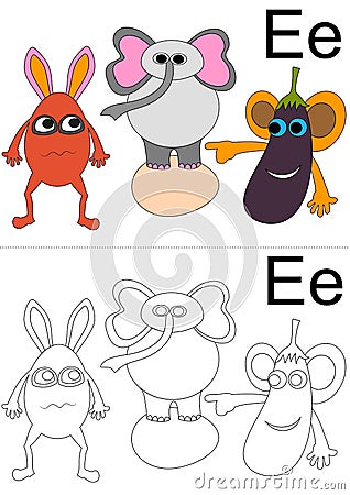 letter e worksheet Vector Illustration