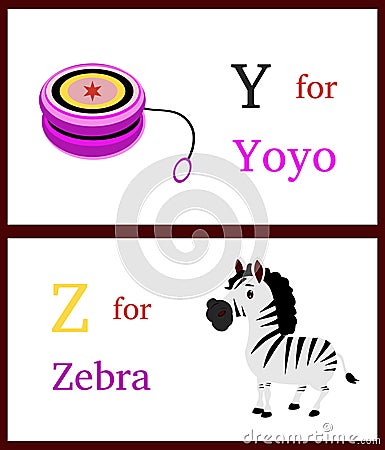 Alphabet Y and Z Cartoon Illustration