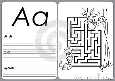 Alphabet A-Z - puzzle Worksheet - Coloring book Vector Illustration