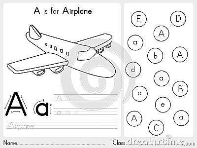 Alphabet A-Z Tracing and puzzle Worksheet, Exercises for kids - Coloring book Vector Illustration