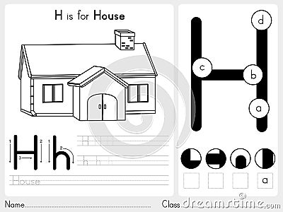 Alphabet A-Z Tracing and puzzle Worksheet, Exercises for kids - Coloring book Vector Illustration