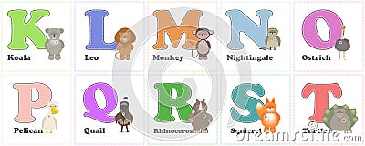 Alphabet Zoo, funny plush animals English alphabet letters with Stock Photo