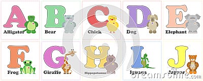 Alphabet Zoo, funny plush animals. English alphabet letters from Vector Illustration