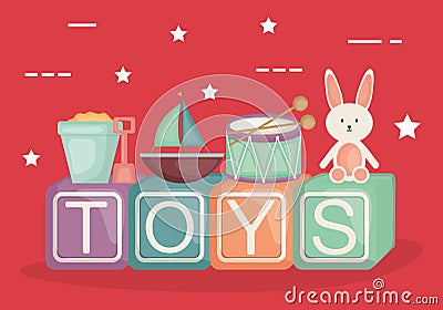 Alphabetic blocks with baby toys Vector Illustration