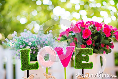 alphabets l, o, v, e. the word love for decoration. signs of valentine day and sweet honeymoon. Stock Photo