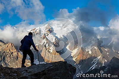 Alpine Climber Reached Summit Stock Photo