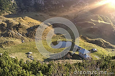 Alpine dairy for artisanal, sustainable production of cheese, yogurt, and other milk derivatives, in the Lessinia Regional Natural Stock Photo