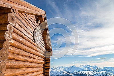 Alpine first aid hut with a view of the mountains. Stock Photo