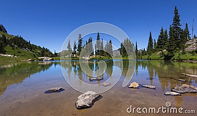 Alpine Lake on Naches Peak Loop Trail in Mt Rainier NP Stock Photo