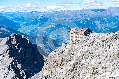 Alpine landscape with Julius Payer House Stock Photo