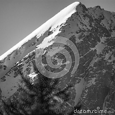 Alpine landscape photography of a mountain on black and white Stock Photo