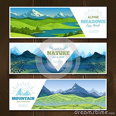 Alpine Meadows Banners Set Vector Illustration
