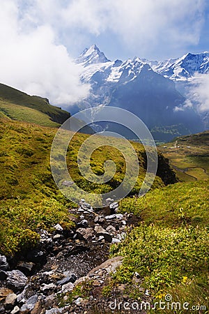 Alpine Peaks and Alpine Streams Stock Photo