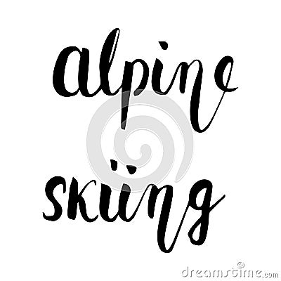 Alpine skiing black lettering text Vector Illustration