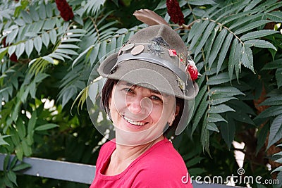 Alpine soldier girl in uniform, National Alpini Association. 10 regiment Stock Photo