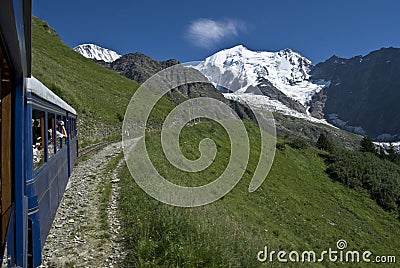 Alpine train in france (tramway du mont blanc) Stock Photo
