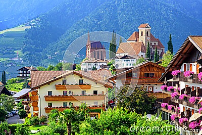 Alpine village Schenna, Meran, South Tyrol, Italy Stock Photo