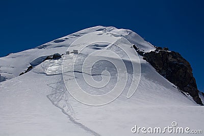 Alpinist attempting the Montblanc summit in the Alps Stock Photo