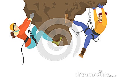 Alpinist couple climb the mountain. Extreme sport Vector Illustration