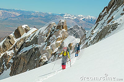 Alpinist team on the glacier at high altitude snow mountains Editorial Stock Photo