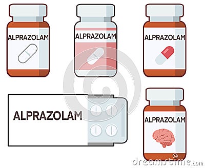 Alprazolam is an anxiolytic belonging to the benzodiazepine family Cartoon Illustration