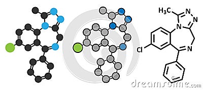 Alprazolam sedative and hypnotic drug (benzodiazepine class), chemical structure Vector Illustration