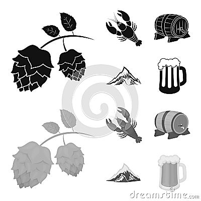 Alps, a barrel of beer, lobster, hops. Oktoberfest set collection icons in black,monochrome style vector symbol stock Vector Illustration